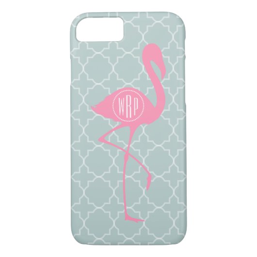 Monogramm-rosa Flamingo + Quatrefoil Case-Mate iPhone Hülle (Rückseite)