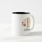 Monogramm rosa Floral Anfangsbuchstabe L Zweifarbige Tasse (VorderseiteRechts)
