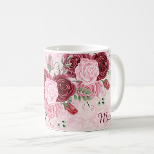 Monogramm Rosa Floral Kaffeetasse (VorderseiteRechts)