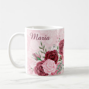 Monogramm Rosa Floral Kaffeetasse