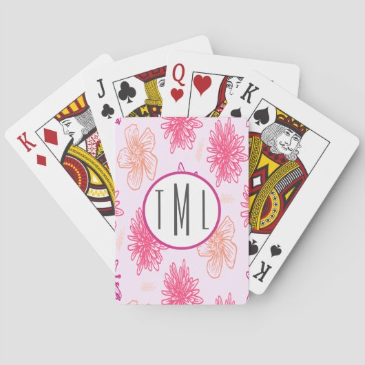 Monogramm Rosa Floral Spielkarten (Rückseite)