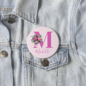 Monogramm Rosa Florale Wasserfarbe Initiale Name Button (Beispiel)