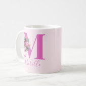 Monogramm Rosa Florale Wasserfarbe Initiale Name Kaffeetasse (Vorderseite Links)