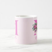 Monogramm Rosa Florale Wasserfarbe Initiale Name Kaffeetasse (Mittel)