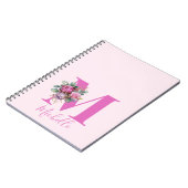 Monogramm Rosa Florale Wasserfarbe Initiale Name Notizblock (Linke Seite)