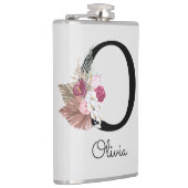 Monogramm Rosa Florales Anfangs-O Flachmann (Rechts)