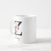 Monogramm Rosa Florales Anfangs-W-Kaffeebecher Z Kaffeetasse (Vorderseite Links)