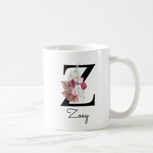 Monogramm Rosa Florales Anfangs-W-Kaffeebecher Z Kaffeetasse (Rechts)