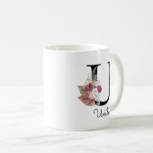 Monogramm Rosa Florales Initial U Kaffeetasse (VorderseiteRechts)