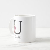 Monogramm Rosa Florales Initial U Kaffeetasse (Vorderseite Links)