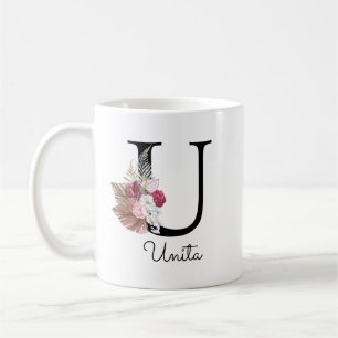 Monogramm Rosa Florales Initial U Kaffeetasse