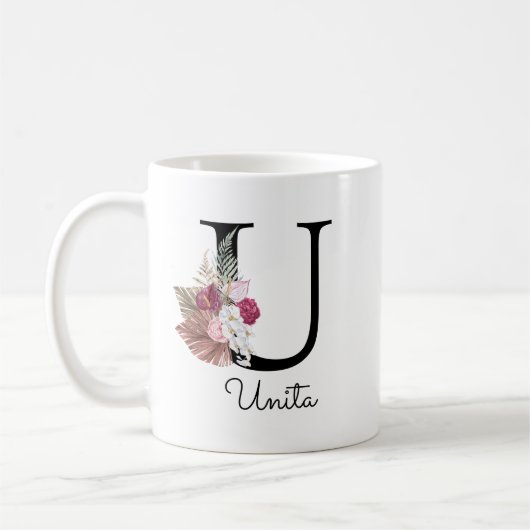 Monogramm Rosa Florales Initial U Kaffeetasse (Links)