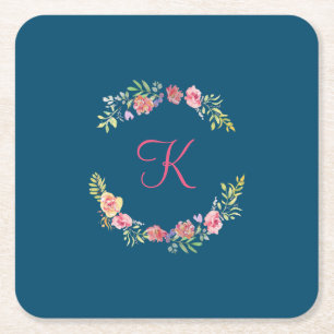 Monogramm, rosa, gelb und grün rechteckiger pappuntersetzer