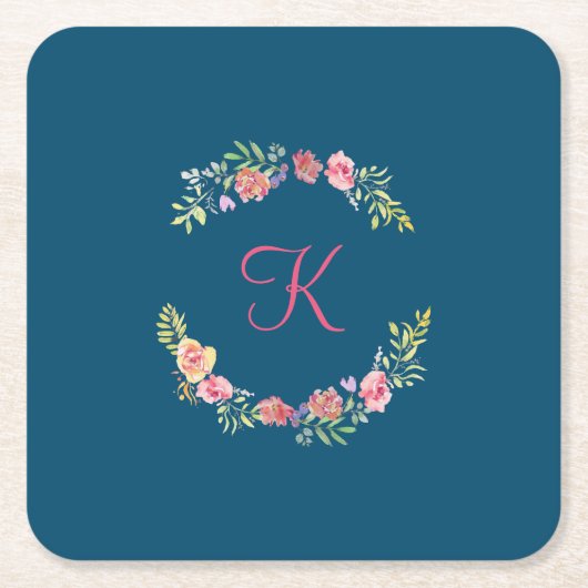 Monogramm, rosa, gelb und grün rechteckiger pappuntersetzer (Vorderseite)