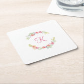 Monogramm, rosa, gelb und grün rechteckiger pappuntersetzer (angewinkelt)