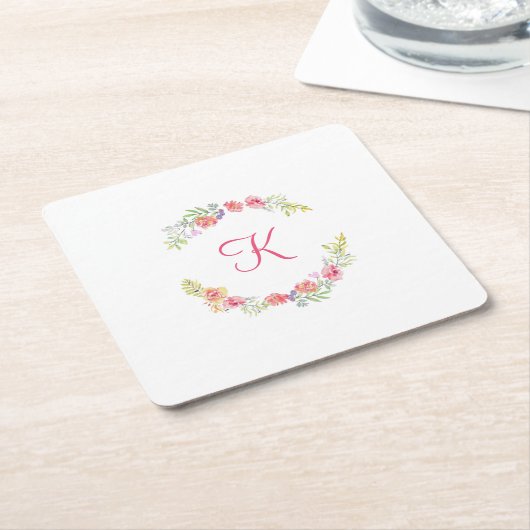 Monogramm, rosa, gelb und grün rechteckiger pappuntersetzer (angewinkelt)