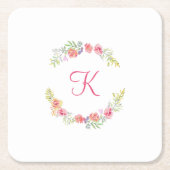 Monogramm, rosa, gelb und grün rechteckiger pappuntersetzer (Vorderseite)