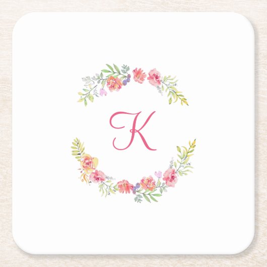 Monogramm, rosa, gelb und grün rechteckiger pappuntersetzer (Vorderseite)