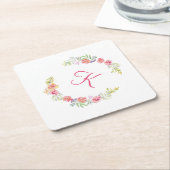 Monogramm Rosa, gelbe grüne Blumenzehen Untersetzer (angewinkelt)