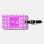 Monogramm Rosa gepolsterte Blume Square Splitter Gepäckanhänger (Vorderseite horizontal)