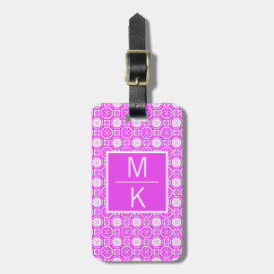 Monogramm Rosa gepolsterte Blume Square Splitter Gepäckanhänger