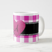 MONOGRAMM Rosa Gingham Muster Herz Jumbo-Tasse (Vorderseite Rechts)