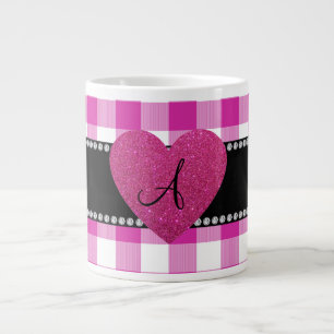 MONOGRAMM Rosa Gingham Muster Herz Jumbo-Tasse