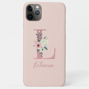 Monogramm Rosa Glitter-Blumen- Buchstabe L Hellros Case-Mate iPhone Hülle