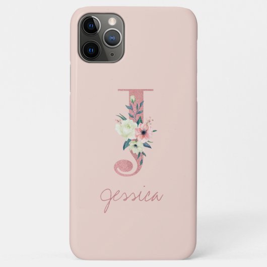 Monogramm Rosa Glitter-Blumenbuchstabe J Hellrosa Case-Mate iPhone Hülle (Rückseite)