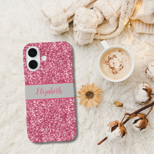 Monogramm Rosa Glitter Grau Trendig Glamourös iPhone 16 Hülle