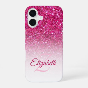 Monogramm Rosa Glitter Ombre Vorname Benutzerdefin iPhone 16 Hülle