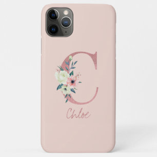 Monogramm Rosa Glitzer Blume Letter C Light Pink Case-Mate iPhone Hülle