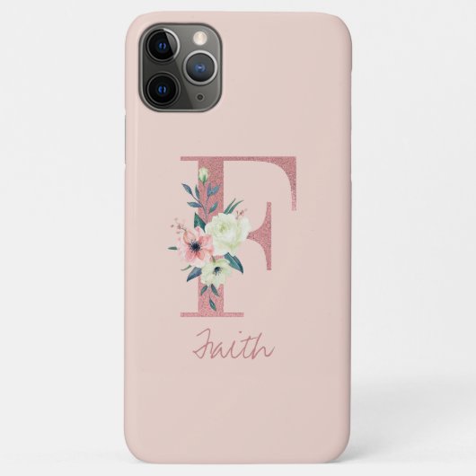 Monogramm Rosa Glitzer Blume Letter F Light Pink Case-Mate iPhone Hülle (Rückseite)