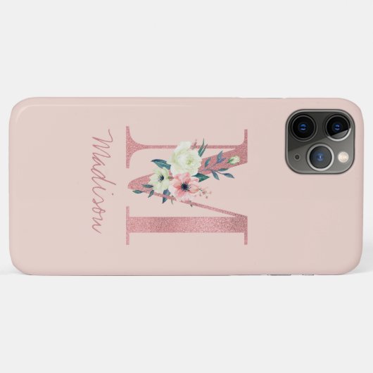 Monogramm Rosa Glitzer Blume Letter M Light Pink Case-Mate iPhone Hülle (Rückseite (Horizontal))