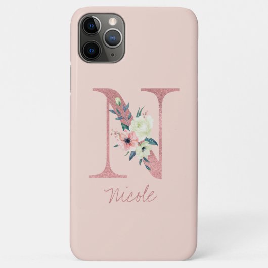 Monogramm Rosa Glitzer Blume Letter N Light Pink Case-Mate iPhone Hülle (Rückseite)