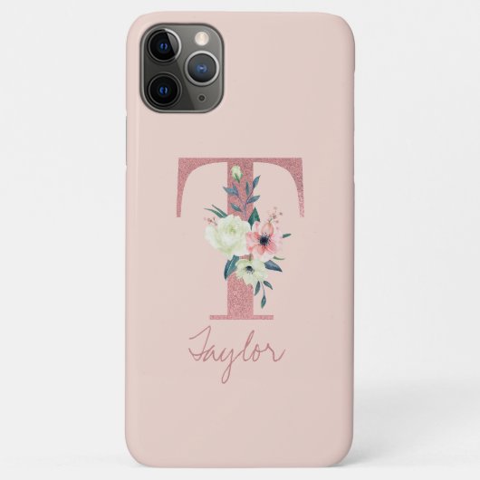 Monogramm Rosa Glitzer Blume Letter T Light Pink Case-Mate iPhone Hülle (Rückseite)