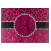 Monogramm rosa Glitzer Nadeln heißen rosa Leopard Schneidebrett (Vorderseite)