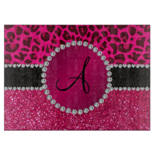 Monogramm rosa Glitzer Nadeln heißen rosa Leopard Schneidebrett