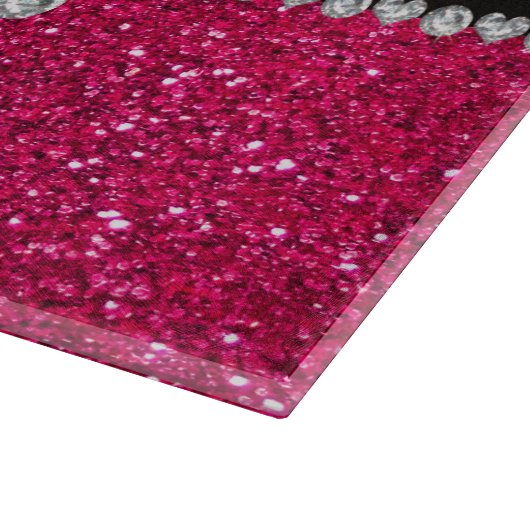 Monogramm rosa Glitzer Nadeln heißen rosa Leopard Schneidebrett (Ecke)