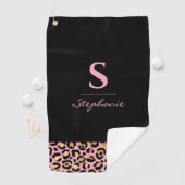 Monogramm Rosa & Gold Leopardenprint | Farbblock Golfhandtuch (Insitu)