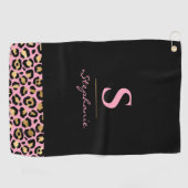 Monogramm Rosa & Gold Leopardenprint | Farbblock Golfhandtuch (Horizontal)