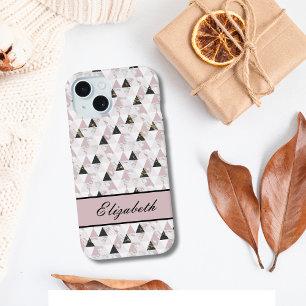 Monogramm Rosa Gold Schwarz Weiß Marmor Geometrisc iPhone 15 Hülle