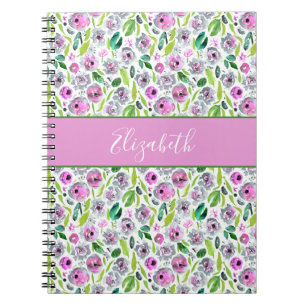 Monogramm Rosa Grau Grün Boho Wasserfarbe Floral  Notizblock