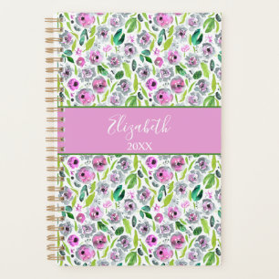 Monogramm Rosa Grau Grün Boho Wasserfarbe Floral Planer