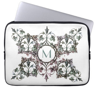 Monogramm Rosa Grün Schwung Shabby Chic Verziert Laptopschutzhülle