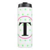 Monogramm Rosa grüne Punkte Thermosbecher (Vorderseite)