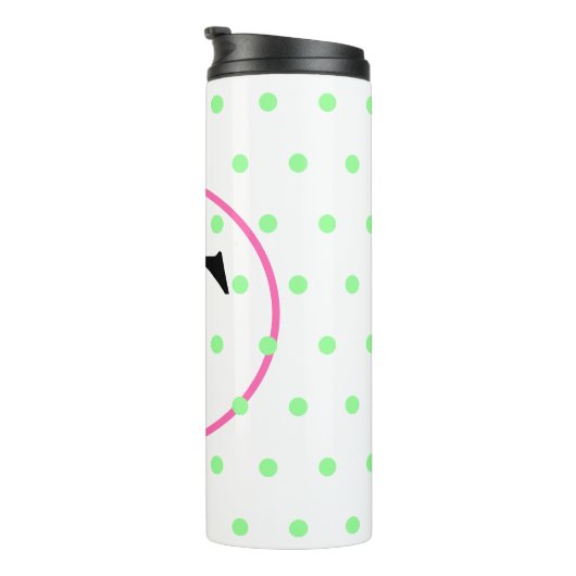 Monogramm Rosa grüne Punkte Thermosbecher (Nach rechts gedreht)