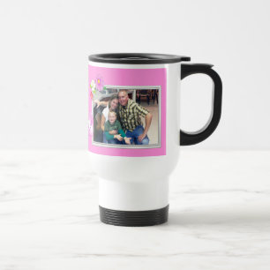 Monogramm-rosa Herz und Blumen FOTO Reise-Tasse Reisebecher