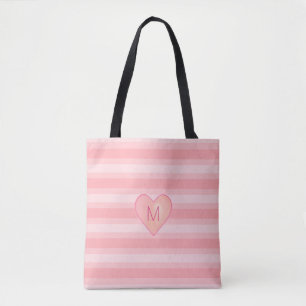 Monogramm, rosa Herz und Streifen auf rosa Tasche