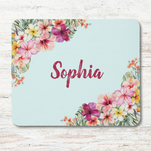 Monogramm rosa Hibiskusblüten tropische Blumen Mousepad